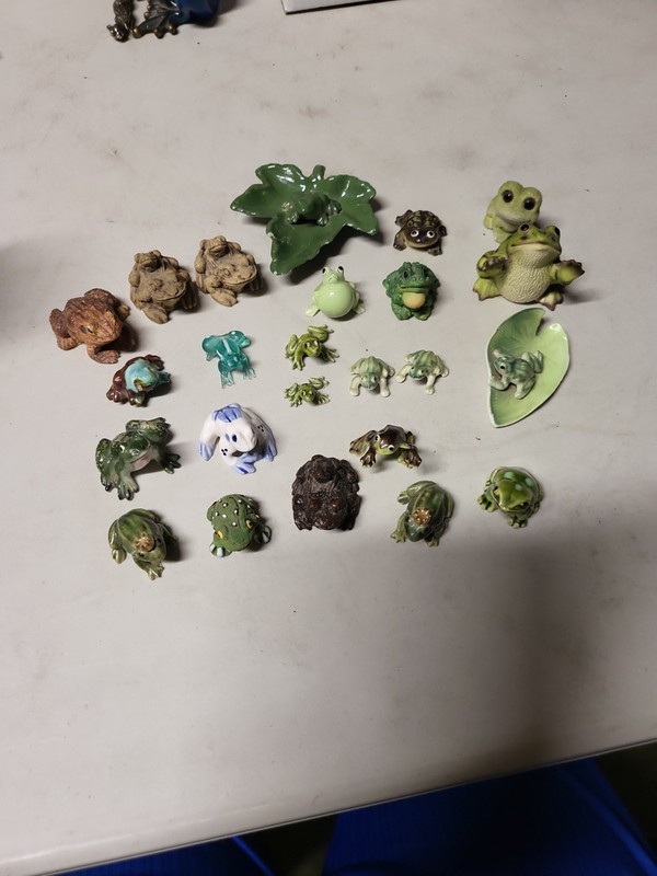Frog Figurines Lot Of 24 Variety Style Mixed Materials, Sizes, Unbranded