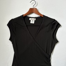 VTG 90s Y2K Nine West Wrap Cinched Black Crochet Lace Midi Dress Women's Size S