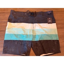 O'Neill Board Shorts Mens 38 Hyperfreak Domain Black Turquoise Striped 19 Inch