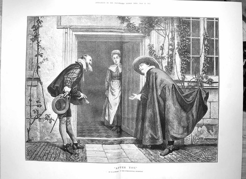 Original Old Antique Print 1872 After You Storey Men House Manners Custom Lady 0