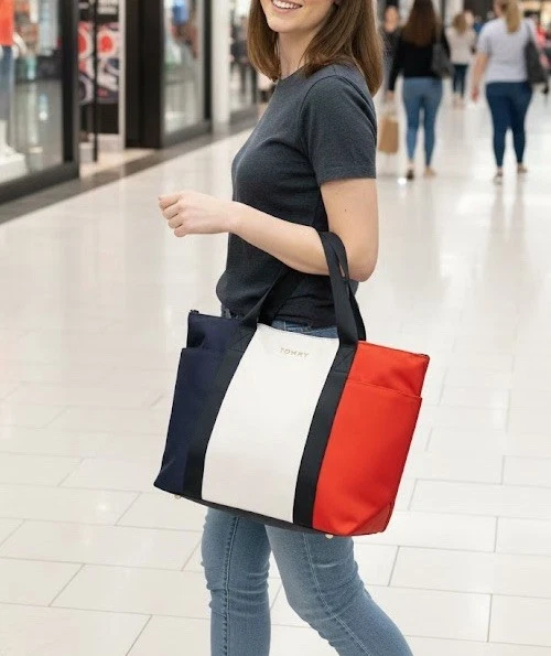 Bolso de Mano Tommy Hilfiger Colorblock Preppy Rojo Blanco Negro, Nuevo con Etiquetas Foto 2 de 4