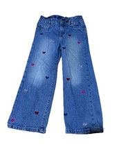GAP Kids Girls Bow Embroidered Wide Leg Jeans Size 5 Blue Denim Elastic Waist