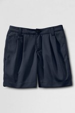 LANDS END Navy School Uniform Pleated Front Chino Shorts Girls 14 NEW
