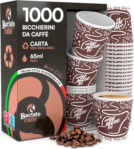 1000 Bicchierini in Carta per Caffè 65Ml Bicchieri Ecologici Biodegradabili Mono - Foto 12 di 12