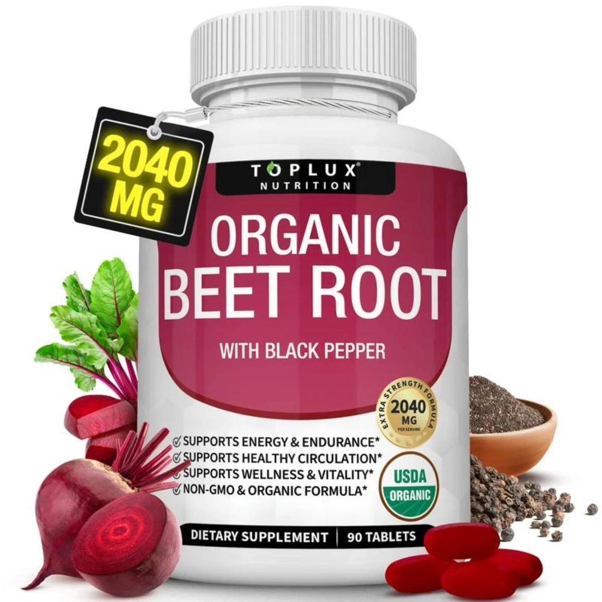 Toplux Organic Beet Root Powder Tablets Heart & Energy Health Supplement