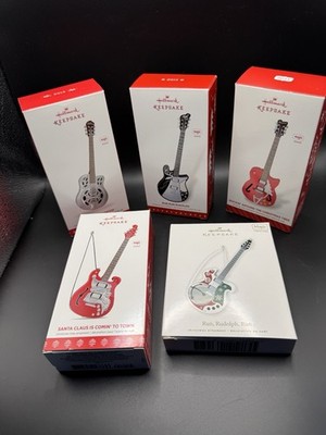 Hallmark Keepsake Guitar Ornament Lot of 5 Magic Sound 2014-2018 Run Rudolph Run