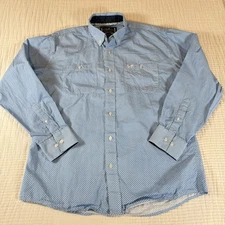 Whiskey Ranch Shirt Mens XL Blue Floral Button Up Yoke Western Workwear Bent Hat