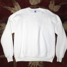 VTG Russell Athletic Pullover Crewneck Sweater LRG White Blank 90s USA Made