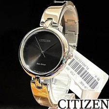 CITIZEN Eco-Drive Womens Wristwatch Rare Stylish Silver Black Dial