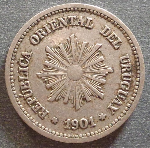 Uruguay, Cu-Ni 2 Centesimos, 1901, getönt