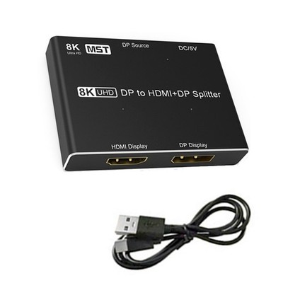 8K DP to HDMI DP Splitter 8K 4K 32.4Gbps for (DP HD) 2 Port Displays 1 In 2 Out