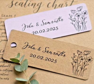 Personalisierte individuelle Geschenkanhänger Hochzeit Gastgeschenk Wildblumenwiese Blumen 7 x 2,5 cm