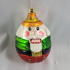 Glass Nutcracker Christmas Ornament Round Shape Multicolor Glitter 5"