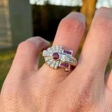 14k White Gold Finish Simulated Round Cut Ruby Wedding Anniversary Ring