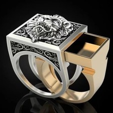 Fashion Punk Domineering Lion Head Men's Ring Creative Storage Finger Link...