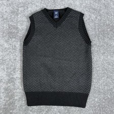 Gap Sweater Vest Boys Small Black Chevron V-Neck Angora Blend Preppy