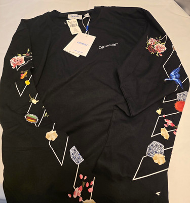 Off-White Men's Black Long Sleeve Graphic Logo Crew Neck T-Shirt Size L