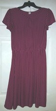 Burgundy & Pink Plaid Flutter Sleeve Keyhole Dress Size: Small, YEAR END SALE