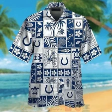 Indianapolis Football Team Coltss Hawaiian Button Down Shirt Unisex Adults S-5XL