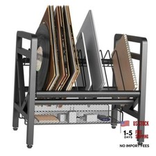 Vinyl Record Storage Rack, Black Metal Desk Organizer for Laptop Office Desk