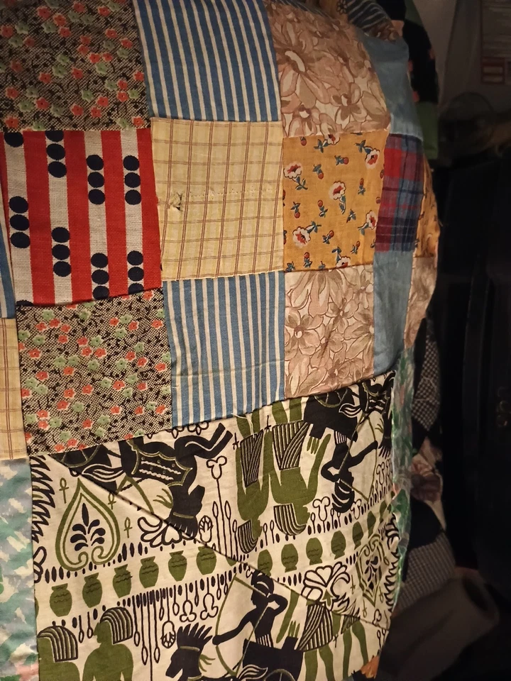 Saco de alimentación de harina vintage tela edredón tapa sin terminar patchwork 76" x 81" Foto 4 de 4