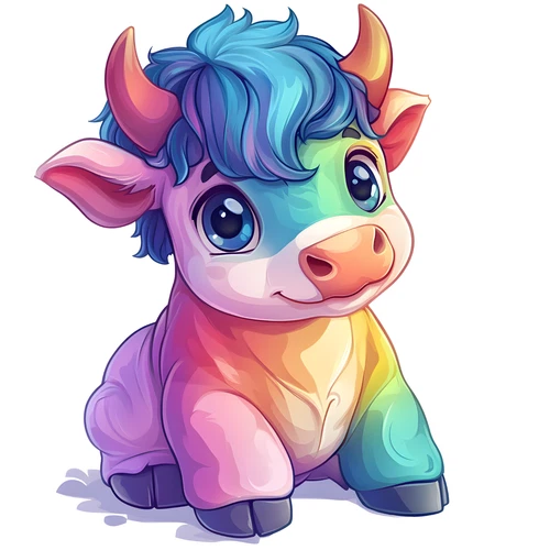 Cute Cow Chibi Colourful Animal Self Adhesive Sticker