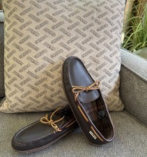 NEW L.L Bean Handsewn Leather Flannel Lined Slippers In Brown Men s Sz 8 Medium