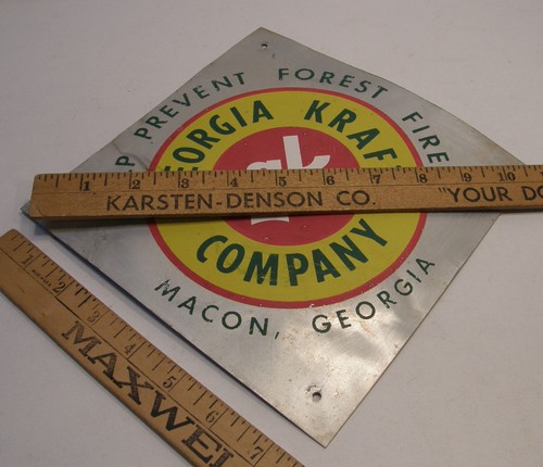 VINTAGE METAL PREVENT FOREST FIRES SIGN GEORGIA KRAFT CO PAPER MILL MACON - Picture 12 of 14