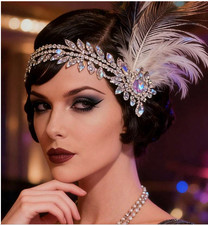 FLAPPER HEADBAND-1920s Flapper Headband with Faux Feathers  Rhinestones