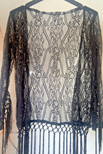 Spitzen-Cardigan Jacke m. Fransen  schwarz Gr. M  Neu o.. Etikett