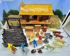 VTG Marx Double Bar M Tin Ranch Set 50 pieces - Animals Cowboys Access Furniture