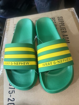 Wray & Nephew Slide Sandals Slip On Shoes GREEN YELLOW STRIPES 9-10 US