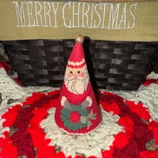 OOAK Vintage 1989 Handcrafted Santa Claus Cone Needlepoint Christmas Decor Rare