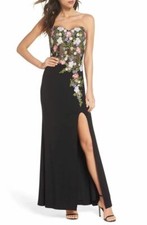 Blondie Nites Embroidered Strapless Gown Sz 7 US4 Black