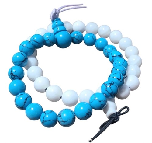 Stretch-Armbänder mit türkisfarbenen & weißen Steinperlen - Bild 2 von 5
