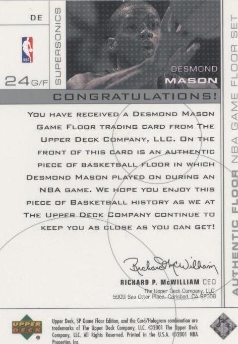 2000-01 SP Game Floor Edition - Desmond Mason #DE for sale | eBay