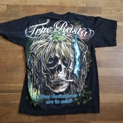 True Rasta Skull T-shirt Double Sided Size Large Free Your Mind