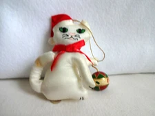 Vtg Mark RUSS Co. 1992 Silk Asian Chinese Cat & Ball Christmas Tree Ornament 