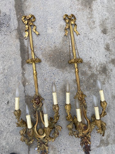 1890/1900′ Paire d’Appliques Style Louis 16 Bronze Doré D’ Aprés Gouthiere - Foto 5 di 12