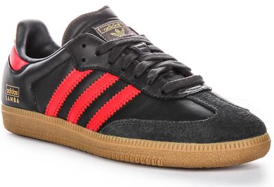 Samba OG schwarz rot Herren Leder Schnürung Retro 80er Jahre Turnschuhe Größe UK 7 - 12