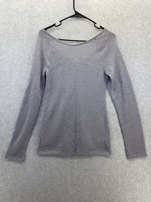 Express Women's Pullover Blouse Gray Thin Shimmery Size Medium Knit Long Sleeve