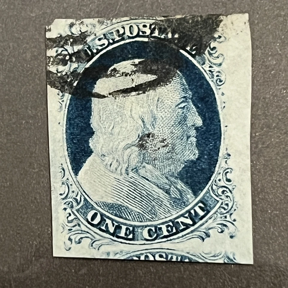 RARE 1852 U.S. 1C STAMP #9 F-VF 75 GRADED WITH PAPERWORK - Image 2 of 4