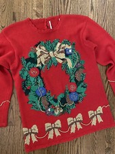Vtg Over The Top Crazy Busy Ugly Christmas Sweater Holy Grail Gold Bows L Tall