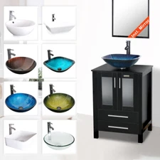 24" Bathroom Vanity Cabinet Combo Organizer Top Vessel Sink W/ Faucet No Mirror