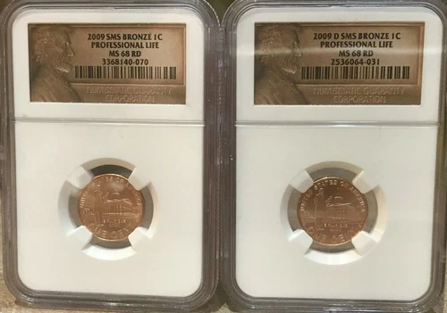 2009 & 2009 D 1c SMS BRONZE PROFESSIONAL LIFE NGC MS68 RD LINCOLN LABEL SET OF 2