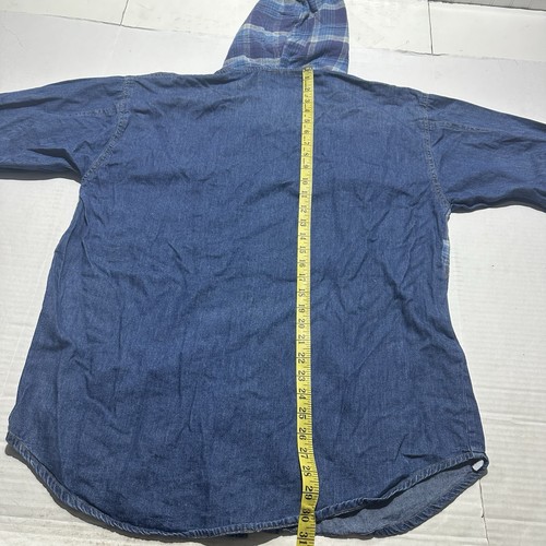 Vintage Denim Jacket Mens M Hoodie Plaid Fleece Button Zip Up Casual Style - Picture 8 of 8