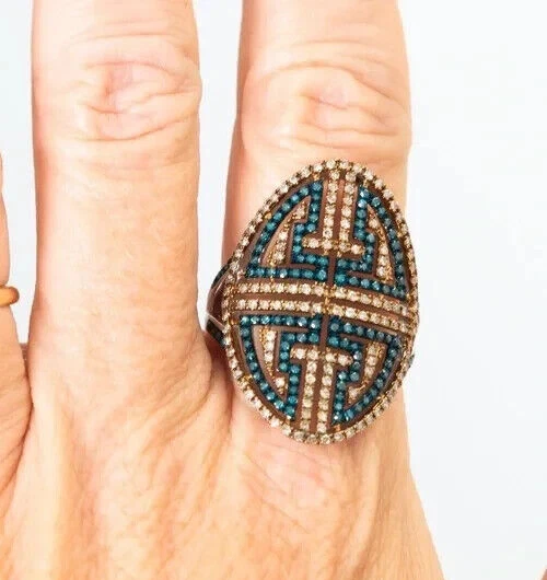 Rarities Sterling Silver Natural 1 ct Champagne, Blue Diamond Shield Ring Size 7 - Image 3 of 4