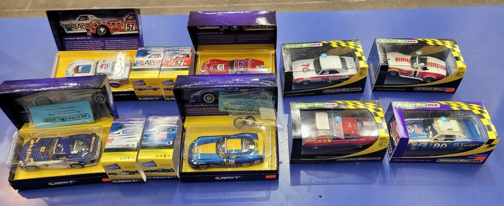 8-Piece Vintage SCALEXTRIC 1/32 Slot Car Lot – Corvette, Dodge, Camaro, Ford L-88