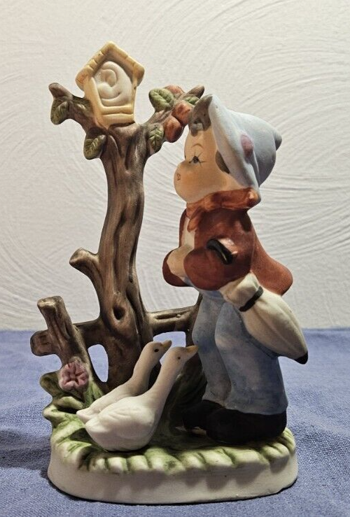 Hand-Painted Boy with Ducks Porcelain Umbrella Figurine