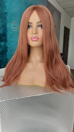 S cap in stock 21” Ginger European Silk Top Copper Auburn Full Hand Tied Wig - Picture 6 of 10